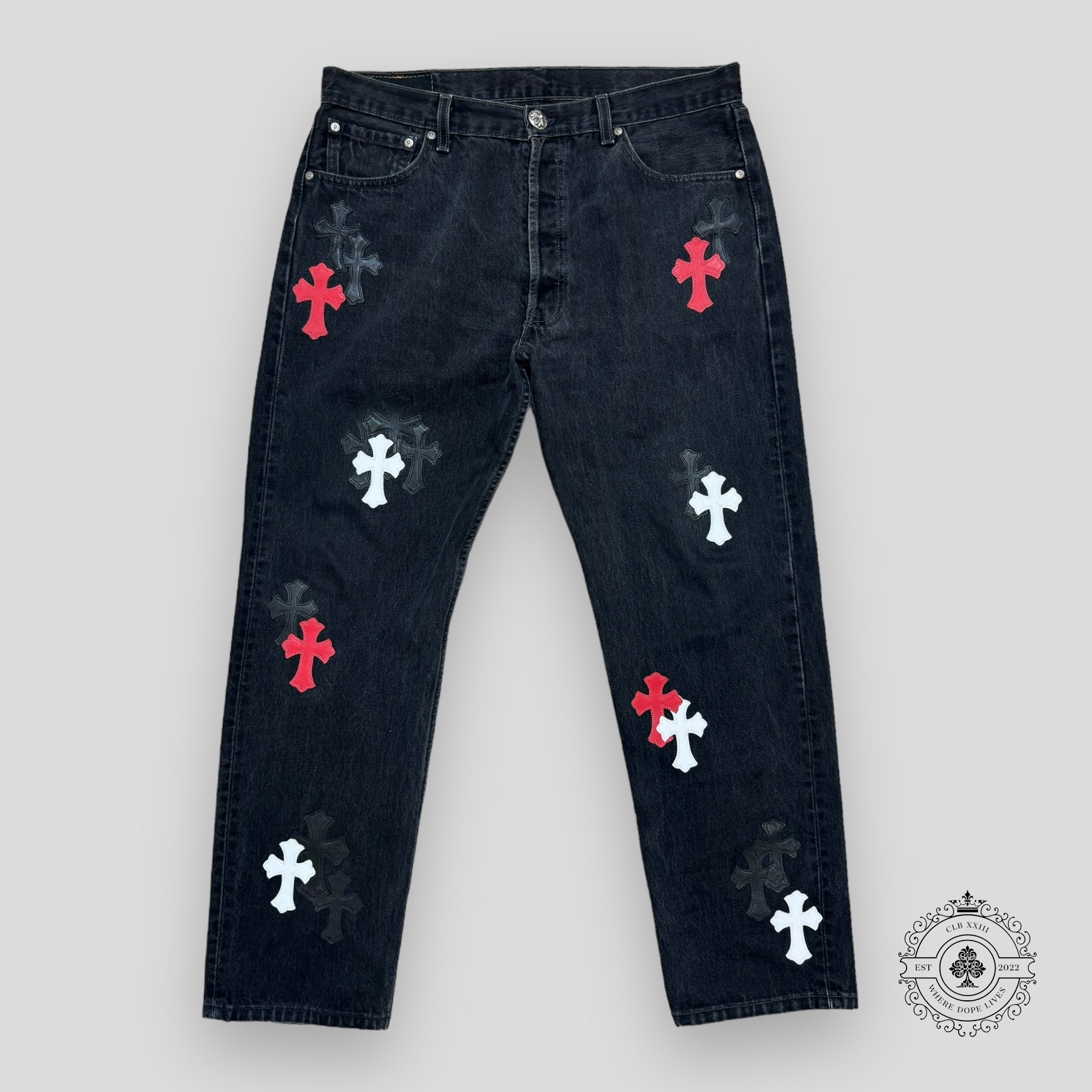 Chrome Hearts Red White Patch Jeans