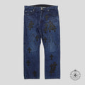 Chrome Hearts Fleur Knee Cross Patch Jeans in Dark Wash/Black