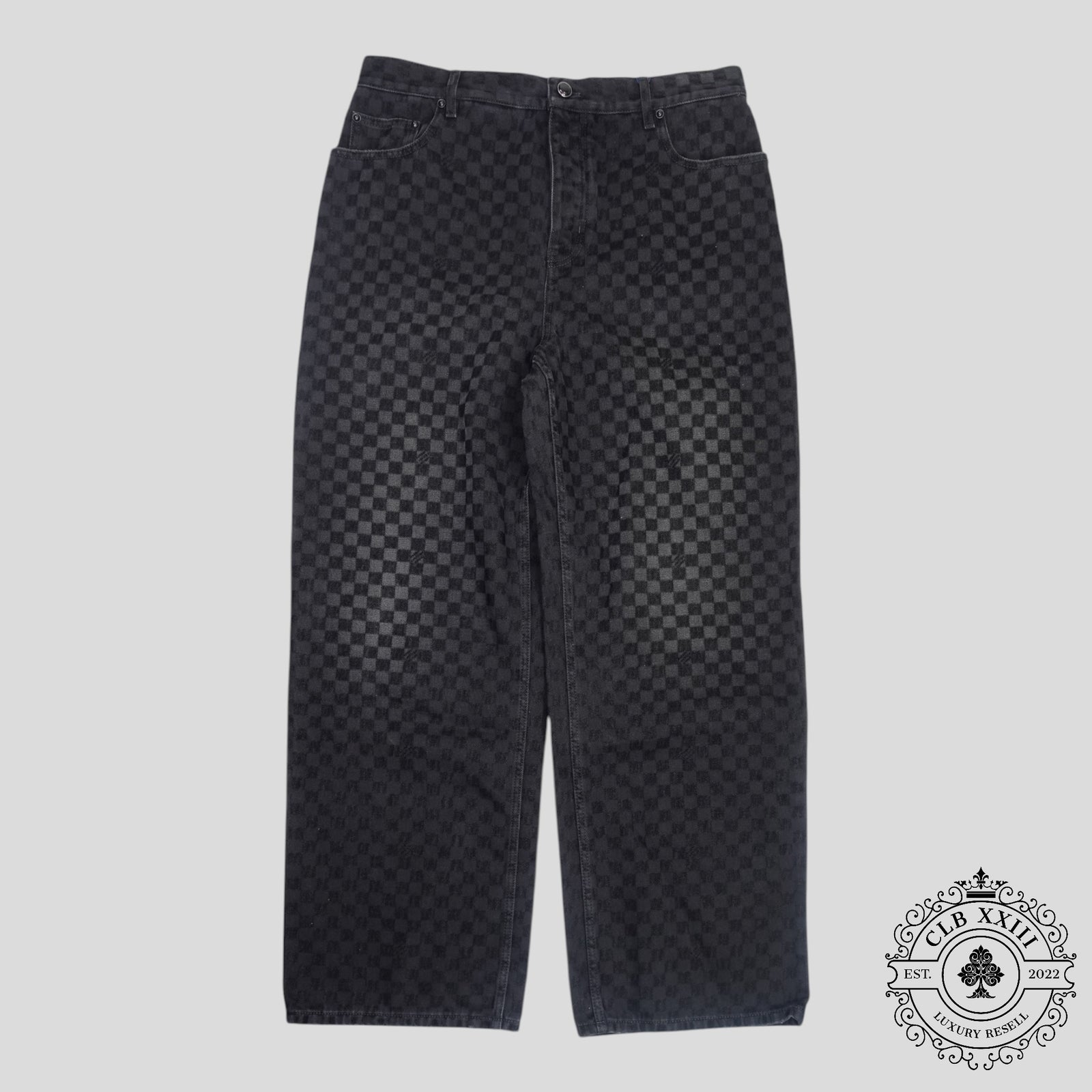 Louis Vuitton Damier Ultrablack Flocked Wide Leg Denim Pants in Black