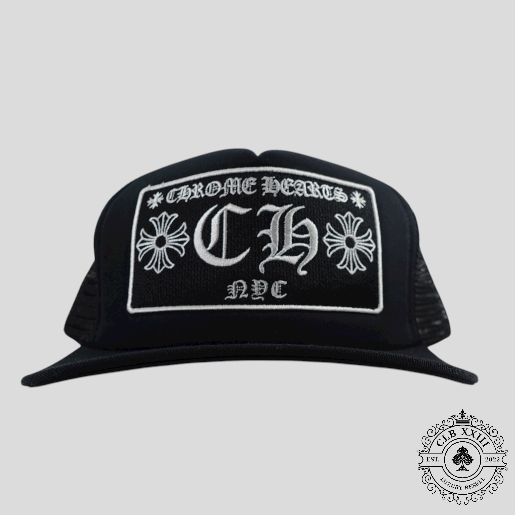 Chrome Hearts NYC CH Patch Trucker Hat in Black