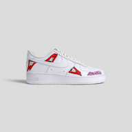 CLB XXIII custom white Nike Air Force 1 Low sneakers featuring Matty Boy Sadistic Lips hand-painted artwork