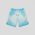 CLB XXIII Godspeed CourtSide shorts in cloud blue cotton with white side logo lettering and drawstring waist