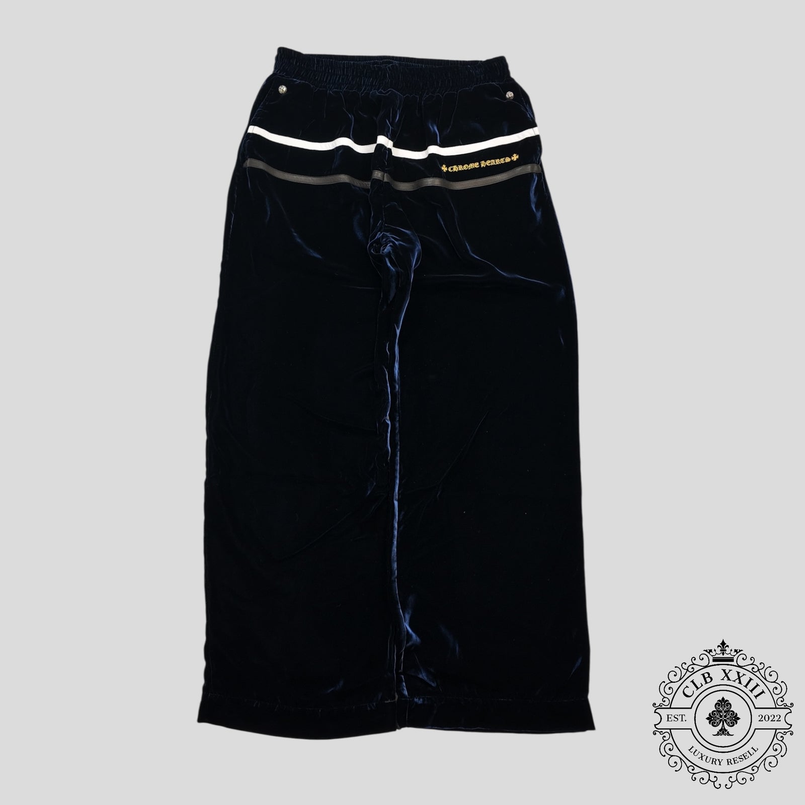 Chrome Hearts Y Not Velour Track Pants in Navy