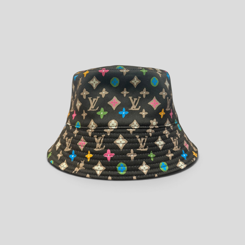 CLB XXIII Louis Vuitton Monogram Craggy reversible bucket hat in brown cotton with colorful hand-drawn motifs.