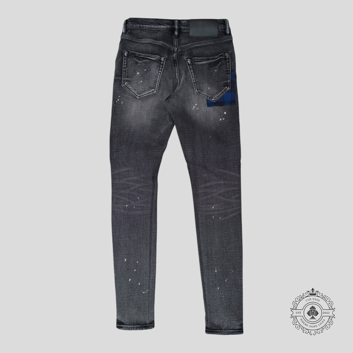 Purple Brand P001 Flannel Patch Skinny Jeans in Aged Black