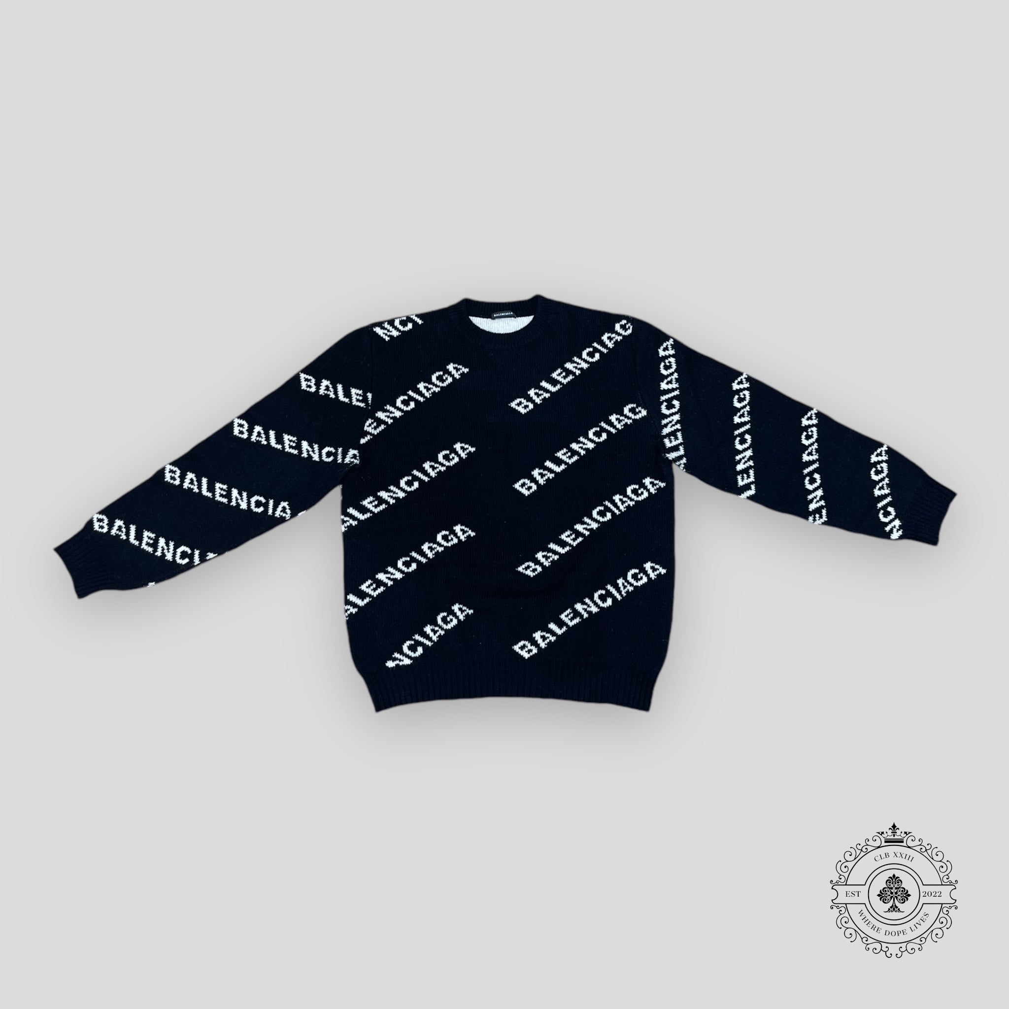 Balenciaga All Over Logo Sweater in Black