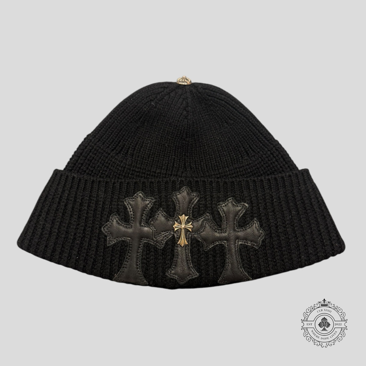 Chrome Hearts Leather Cross Patch Beanie in Black