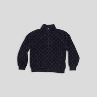 CLB XXIII navy blue Louis Vuitton monogram fleece jacket with a high collar and full zip closure.
