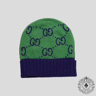 Gucci GG Knit Wool Beanie in Green/Blue