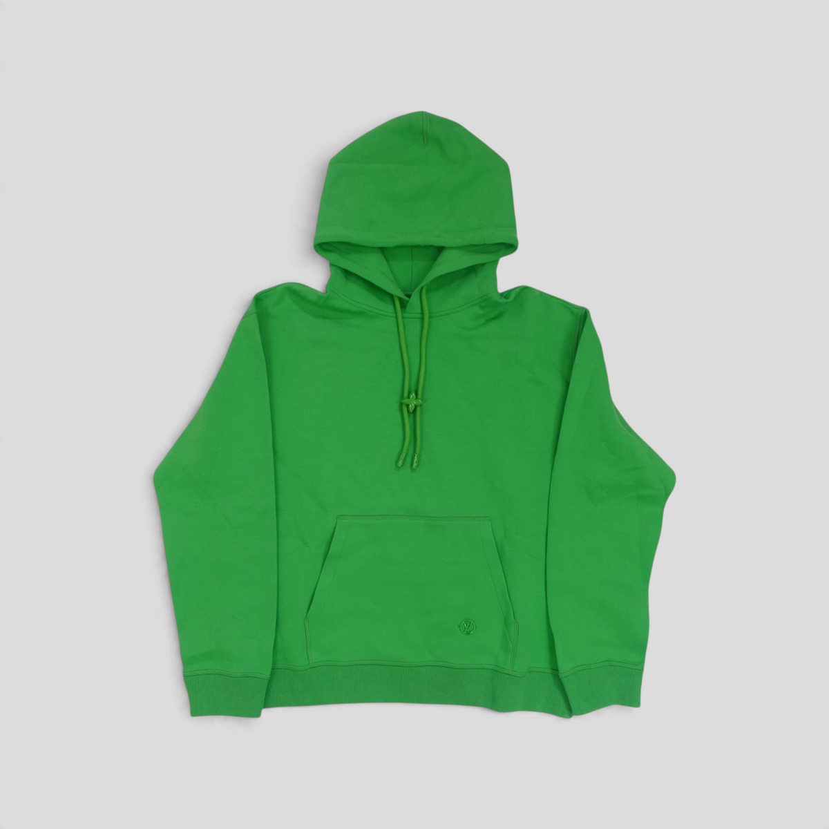 CLB XXIII Louis Vuitton green cotton hoodie featuring a monogram flower metal stopper on the drawstring