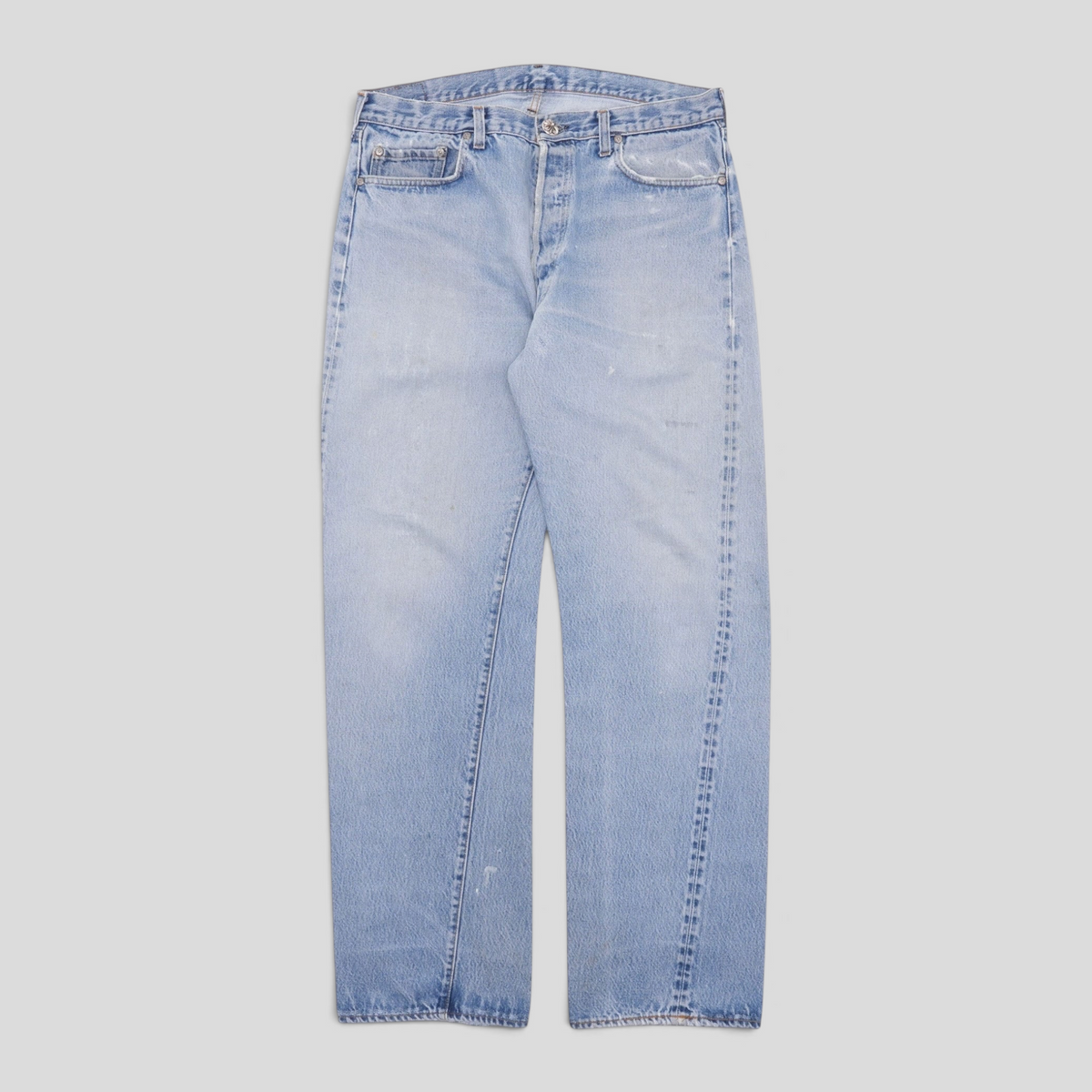 CLB XXIII Chrome Hearts Levis Redline 501 jeans in light wash denim with a classic straight leg fit