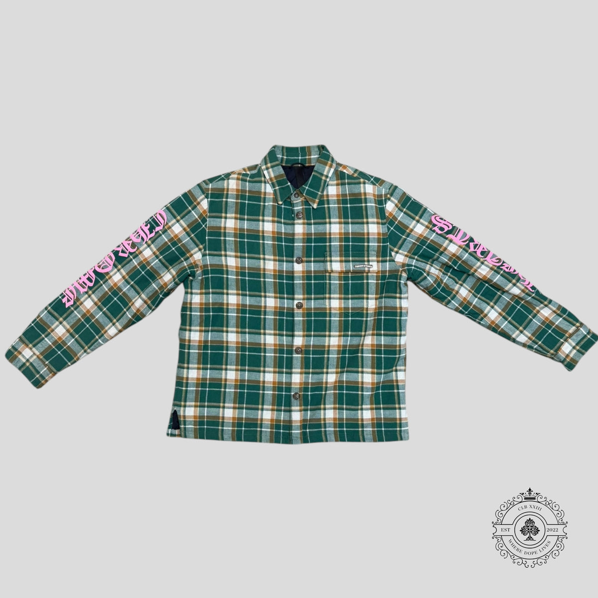 Chrome Hearts Padded Flannel in Green/Pink