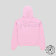 Sp5der Rhinestone Script Zip Up Hoodie in Pink