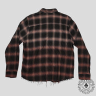 Amiri Distressed Plaid Button Up in Brown