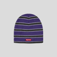 Supreme New Era Stripe Beanie in Purple