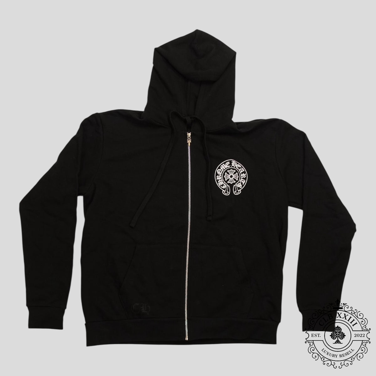 CHROME HEARTS MIAMI EXCLUSIVE HORSESHOE LOGO ZIP-UP HOODIE - BLACK
