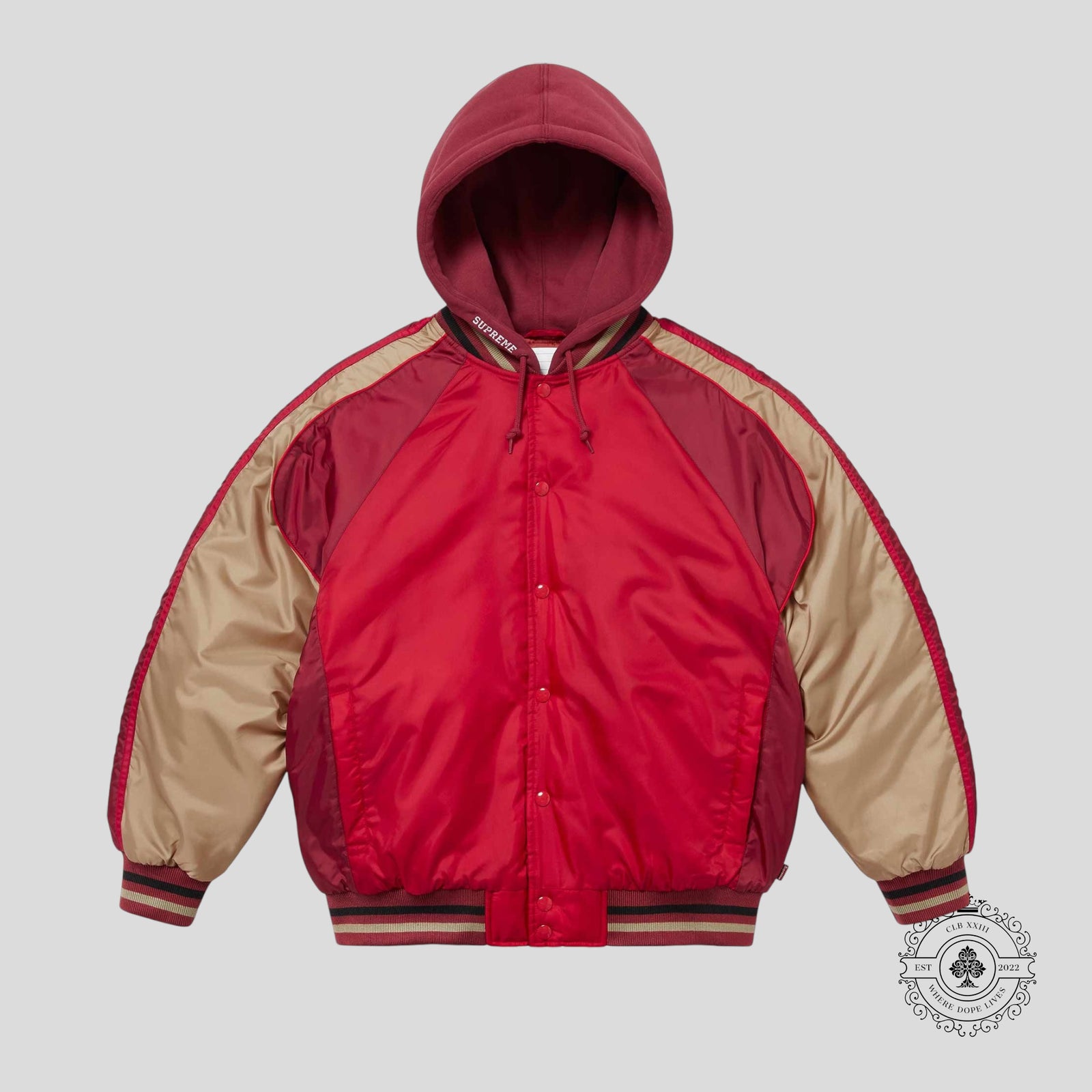 Supreme Hooded Stadium Jacket in Red