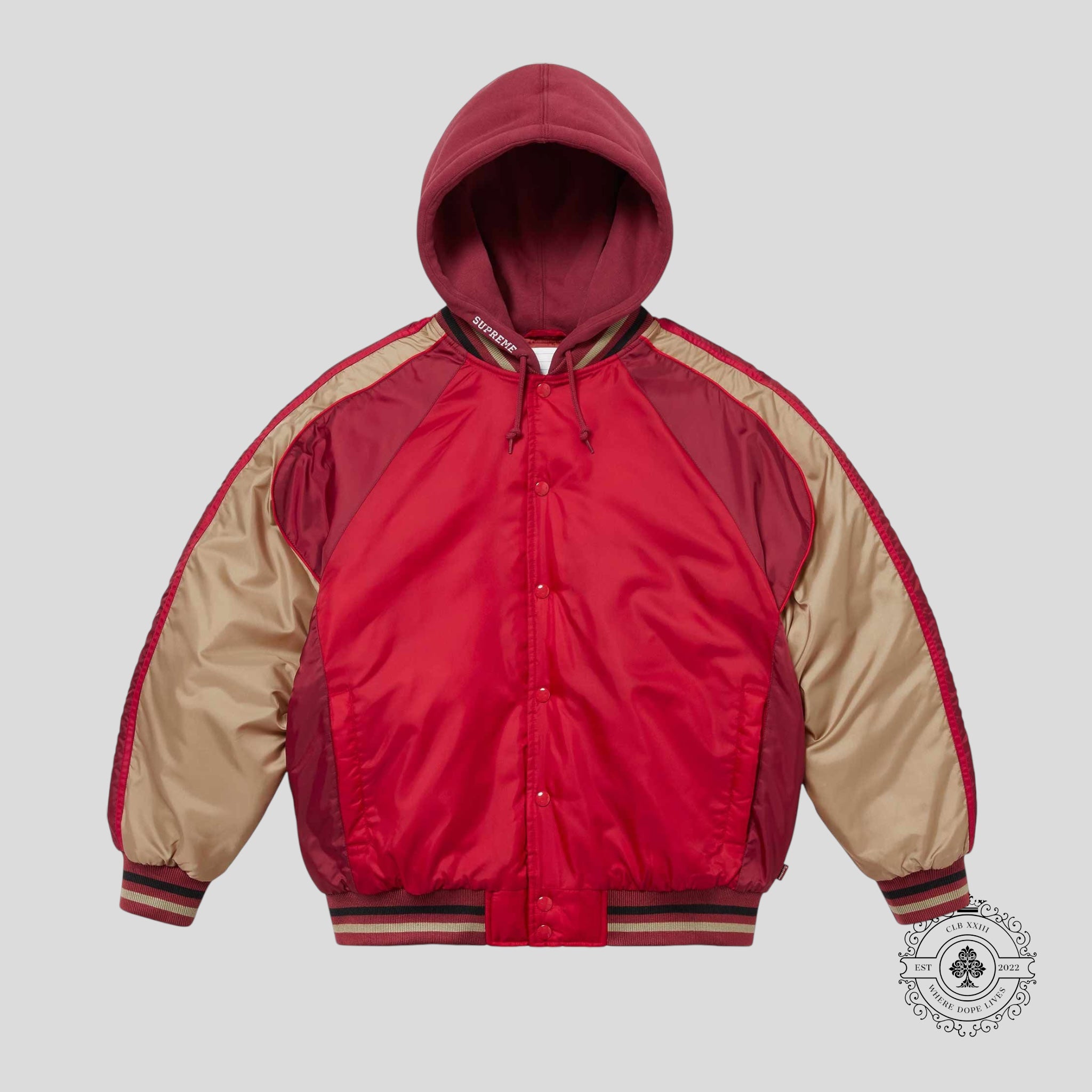 Supreme Hooded Stadium Jacket in Red
