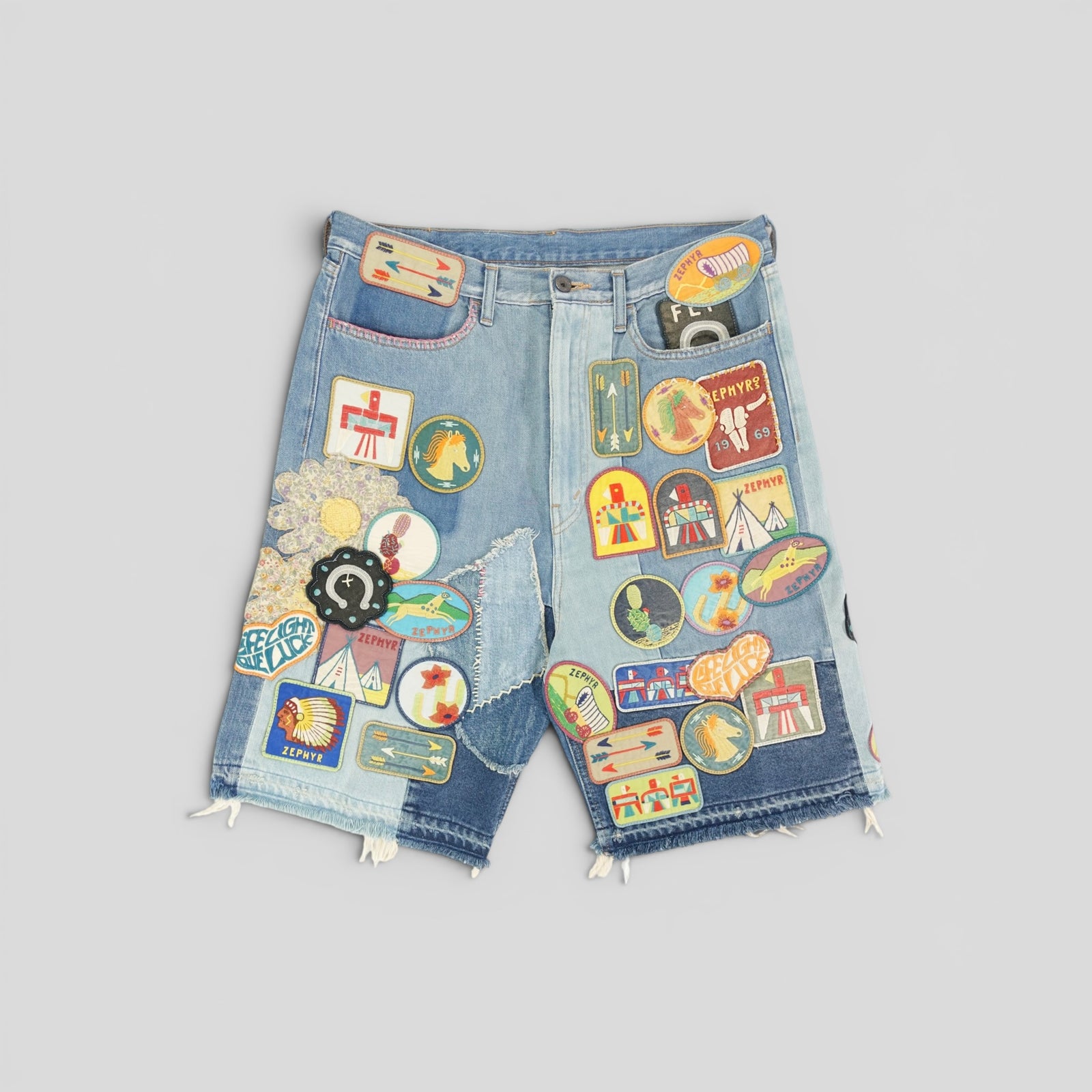 Kapital Zephyros Insane Remake Denim Shorts