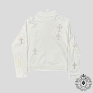 Chrome Hearts Leather Cross Patch Quarter Zip in White