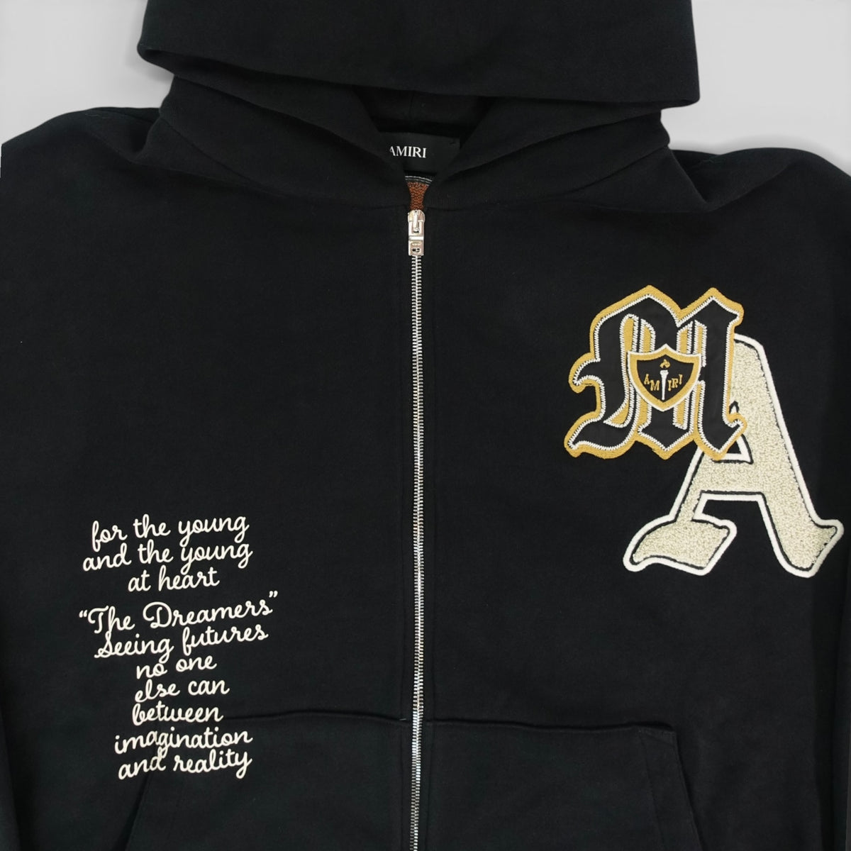 Amiri Varsity Patch Oversized Zip Up Hoodie in Black