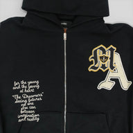 Amiri Varsity Patch Oversized Zip Up Hoodie in Black