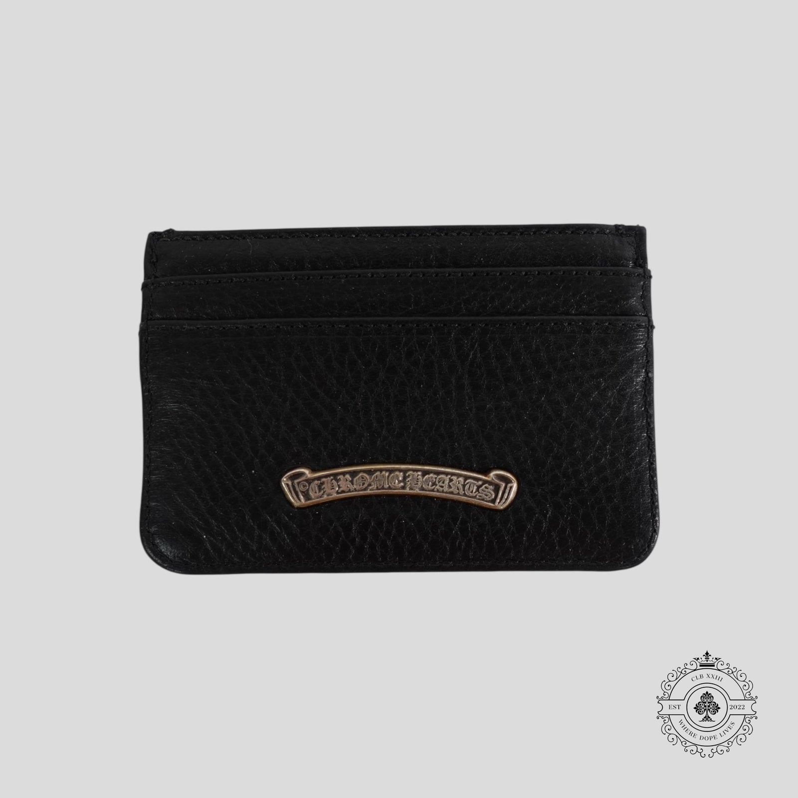 Chrome Hearts Leather Scroll Plate Cardholder in Black