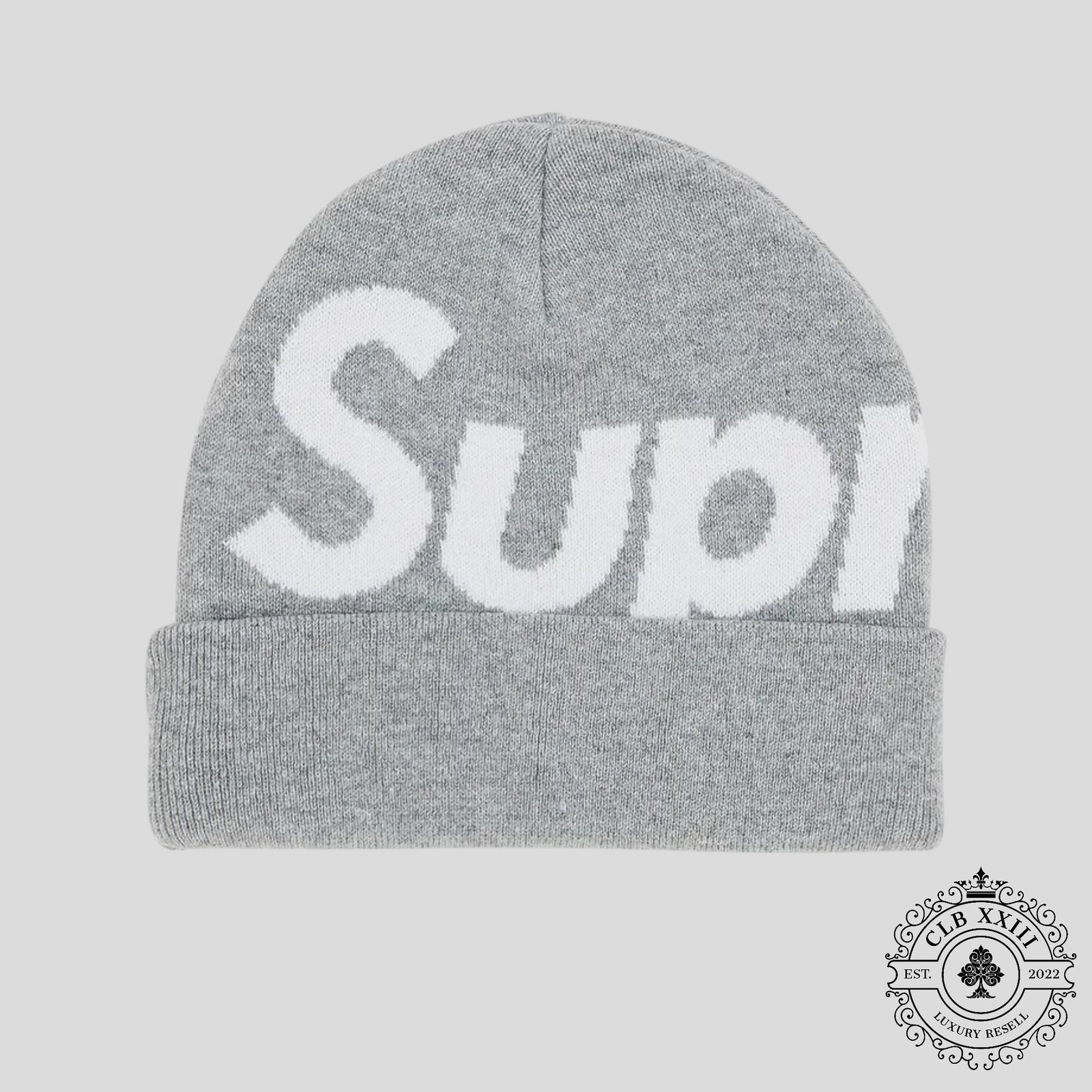 Supreme Big Logo Beanie (FW24) in Ash Grey