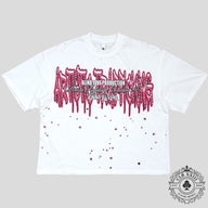 Blind Love Artistic Trafficking Rhinestone T-Shirt in White/Pink
