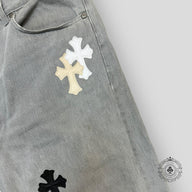 Chrome Hearts White / Cream Cross Patch Jeans