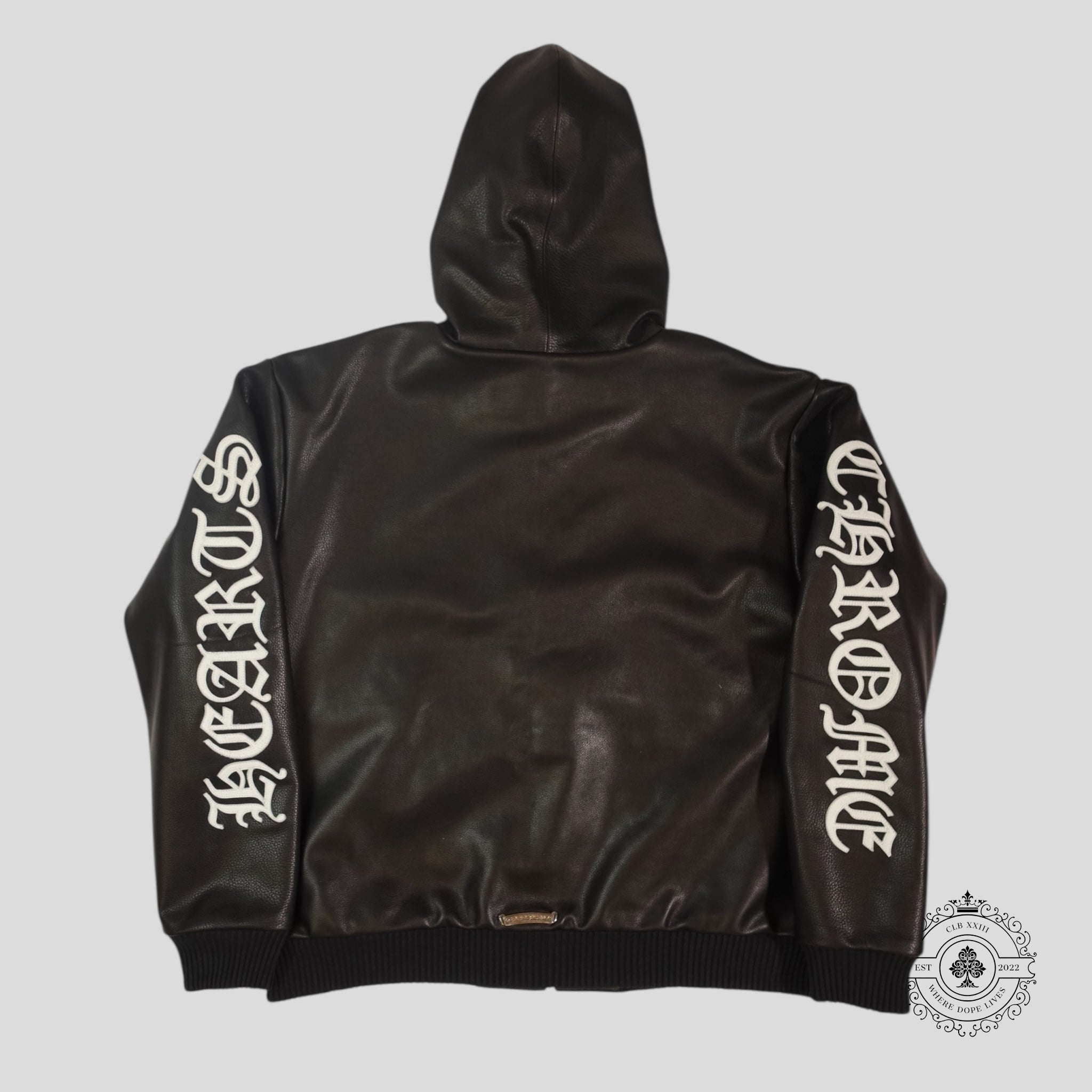 Chrome Hearts Leather Zip Up Hoodie in Black