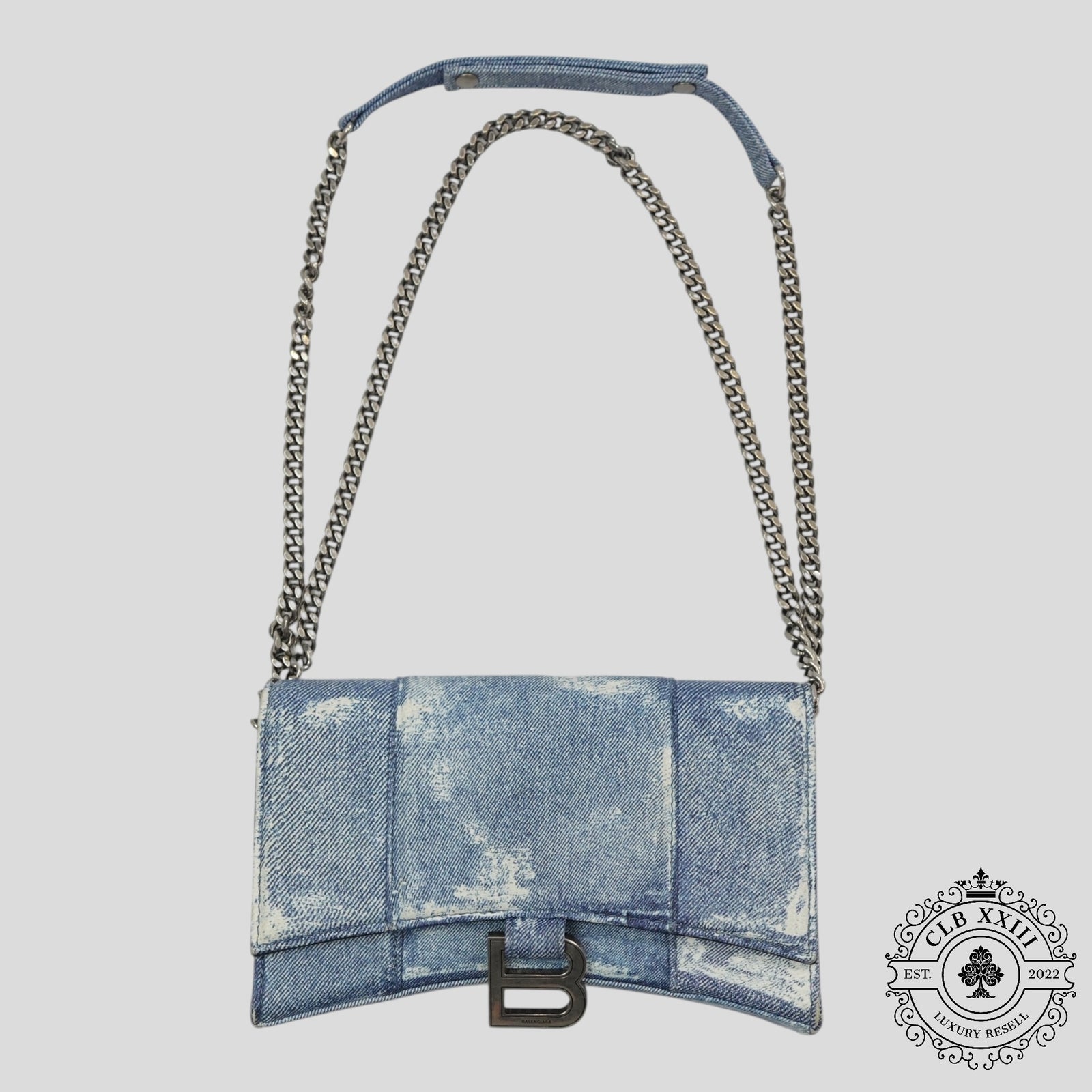 Balenciaga Hourglass Denim Chainlink Bag