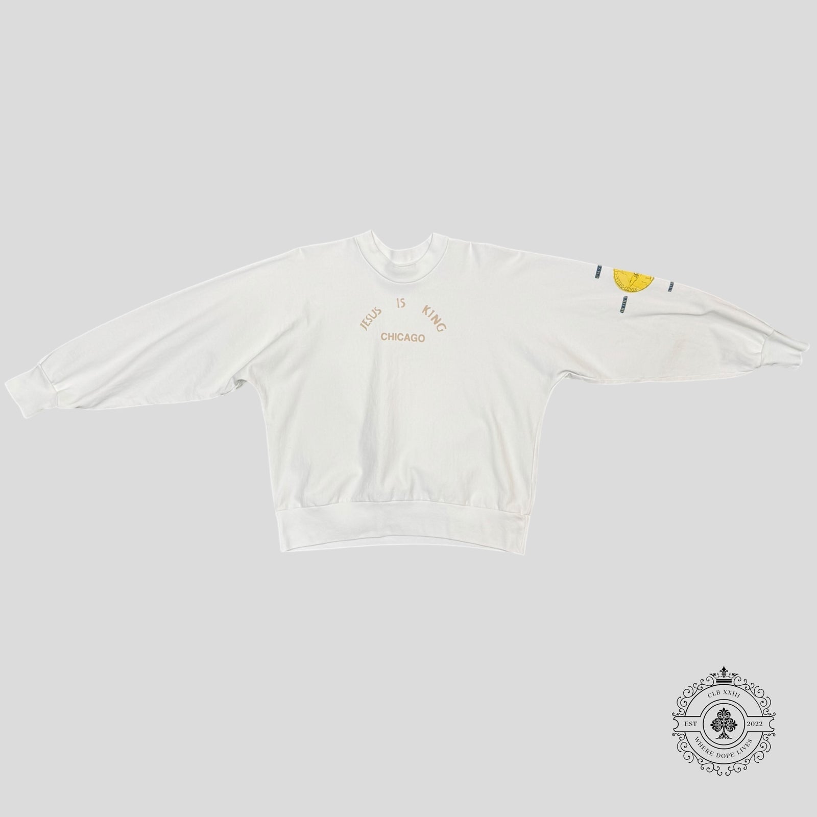 Kanye West Jesus is King Chicago Gold Coin Crewneck in White