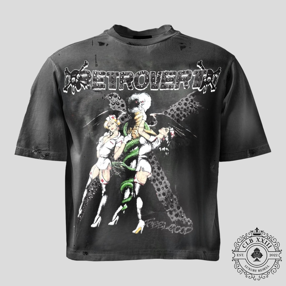 Retrovert Rhinestone Nurse Tee in Black