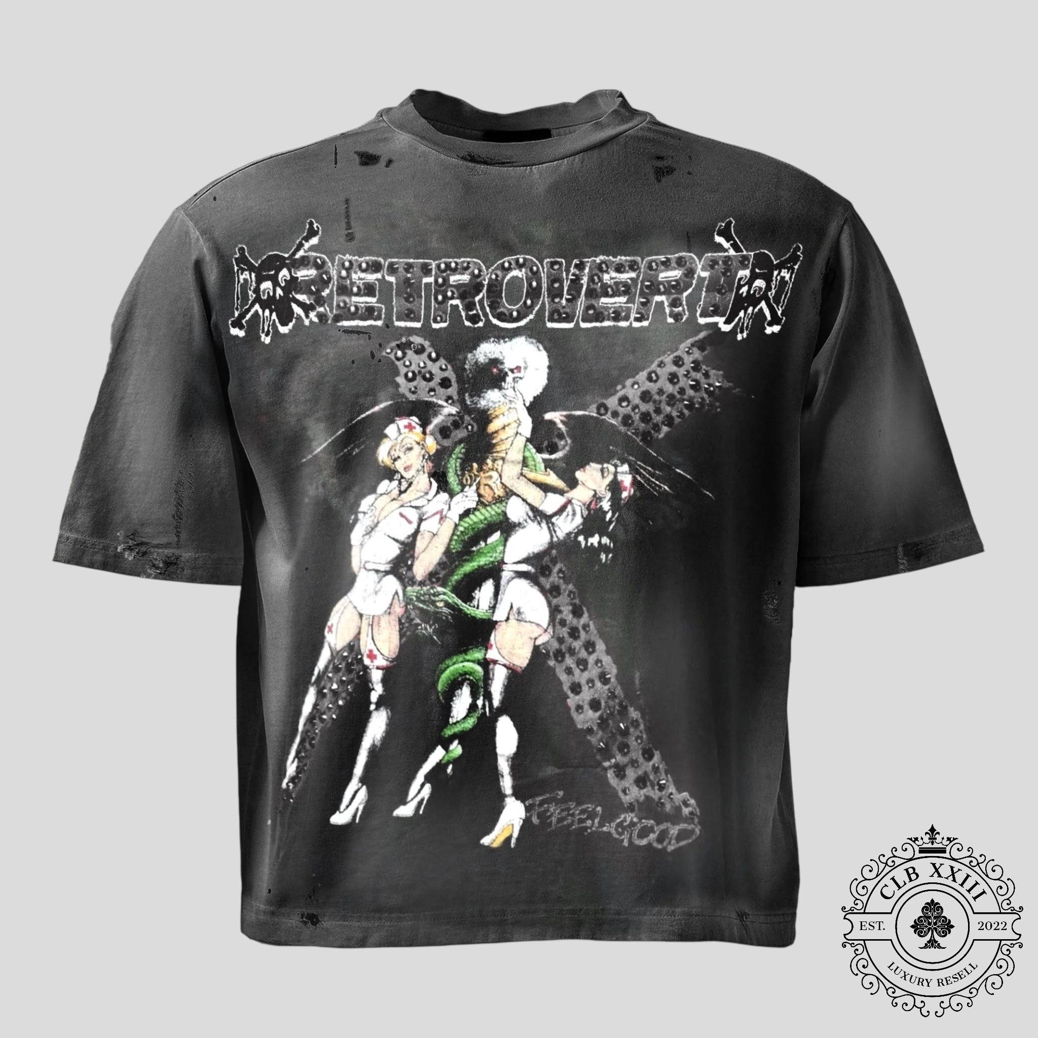 Retrovert Rhinestone Nurse Tee in Black