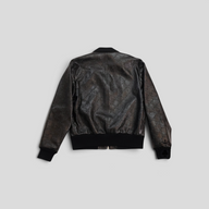 CLB XXIII black Gucci GG leather bomber jacket with ribbed cuffs and hem, back view