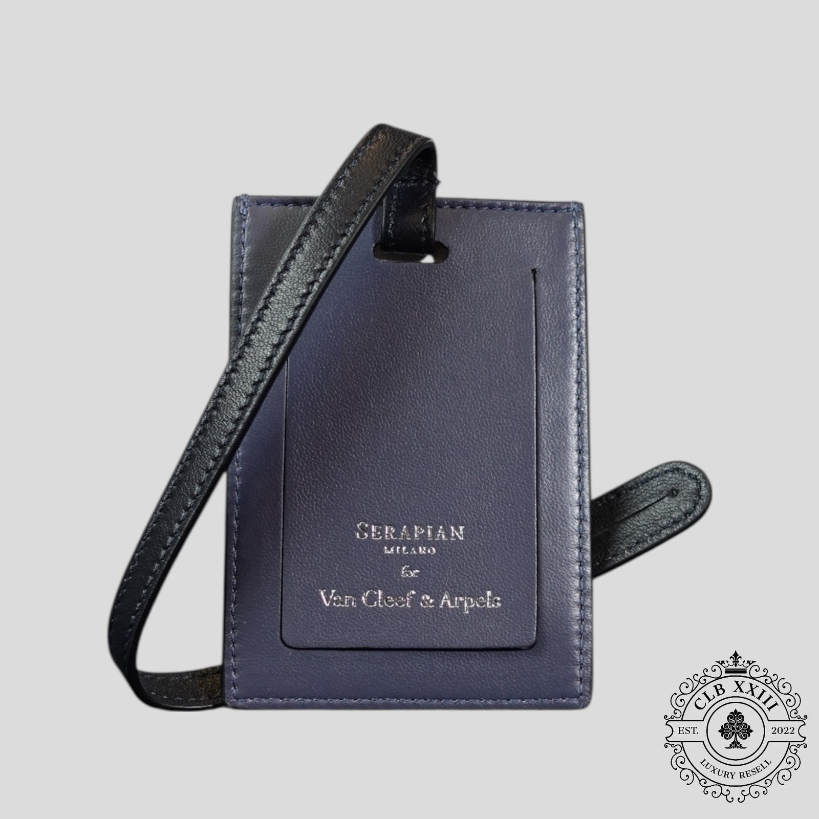 Serapian Milano Leather Luggage Tag in Blue