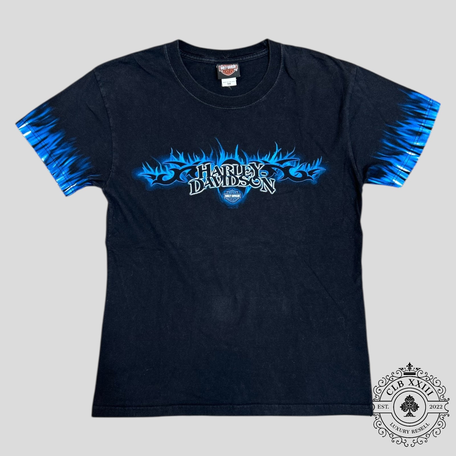 Harley Davidson Dayton Ohio Blue Flame 2005 Vintage Tee in Black