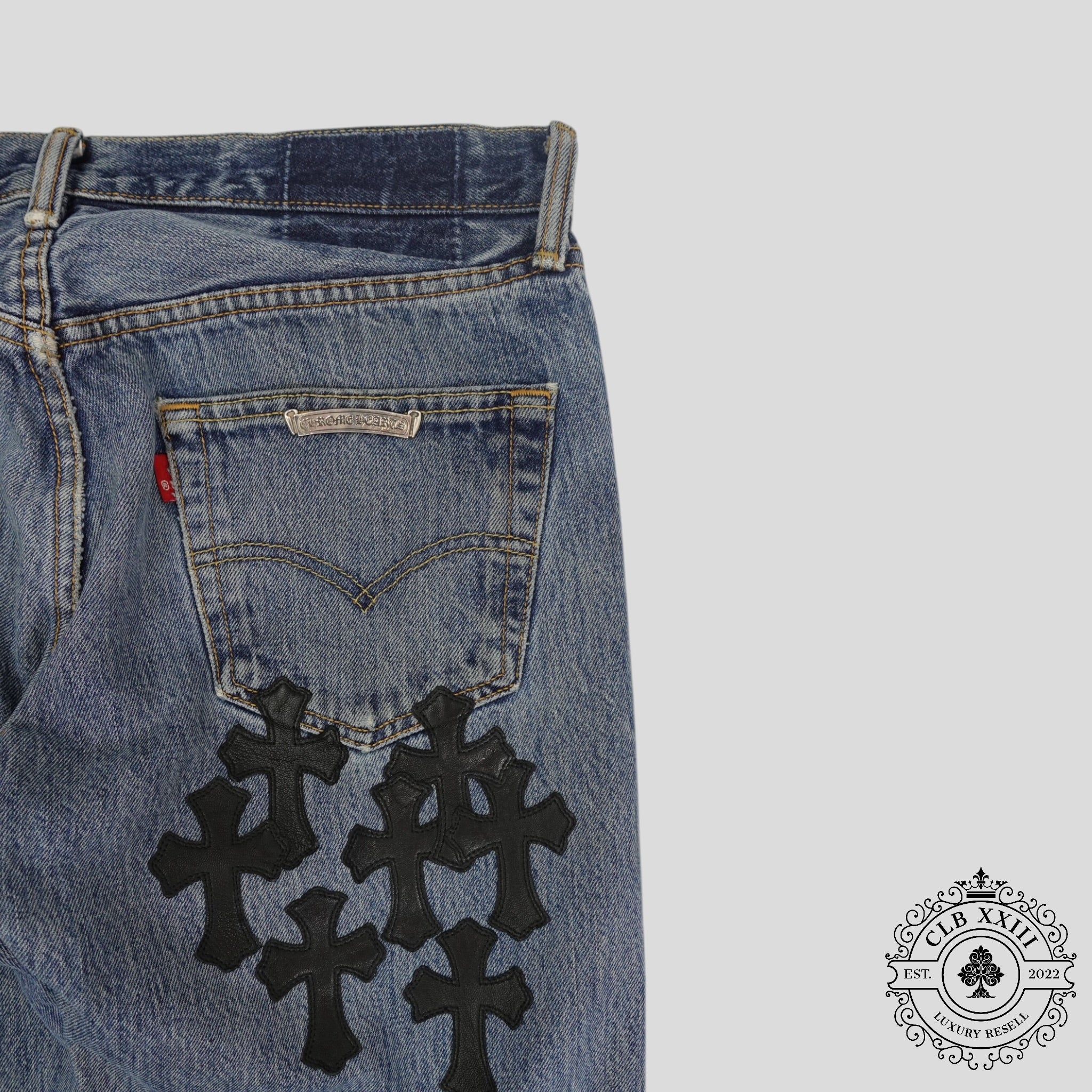 Chrome Hearts Leather Cross Patch Jeans
