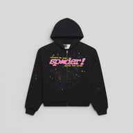 Sp5der Punk V2 Zip Up Hoodie in Black