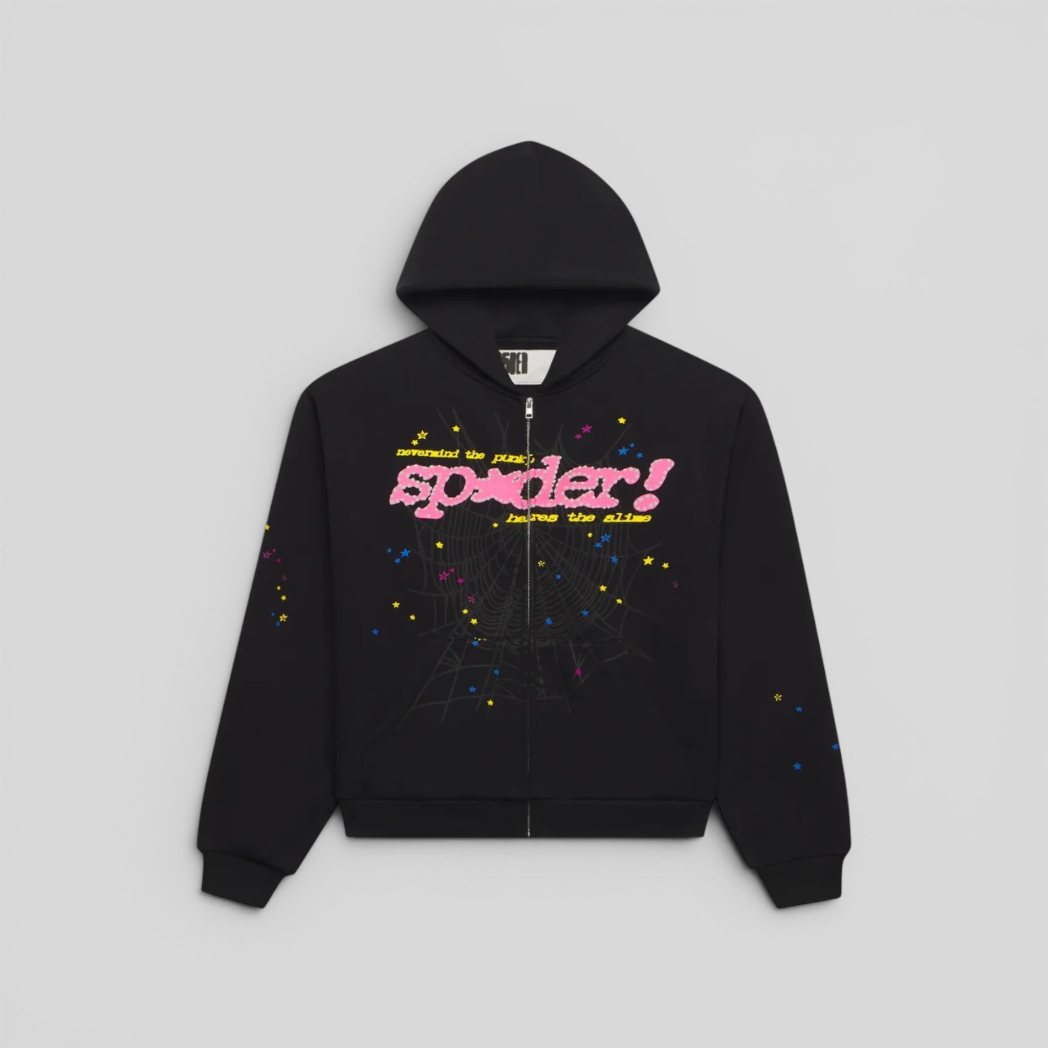 Sp5der Punk V2 Zip Up Hoodie in Black