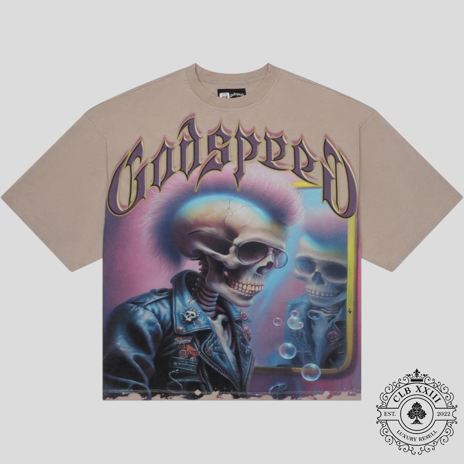 Godspeed Man in The Mirror Tee in Stone Grey