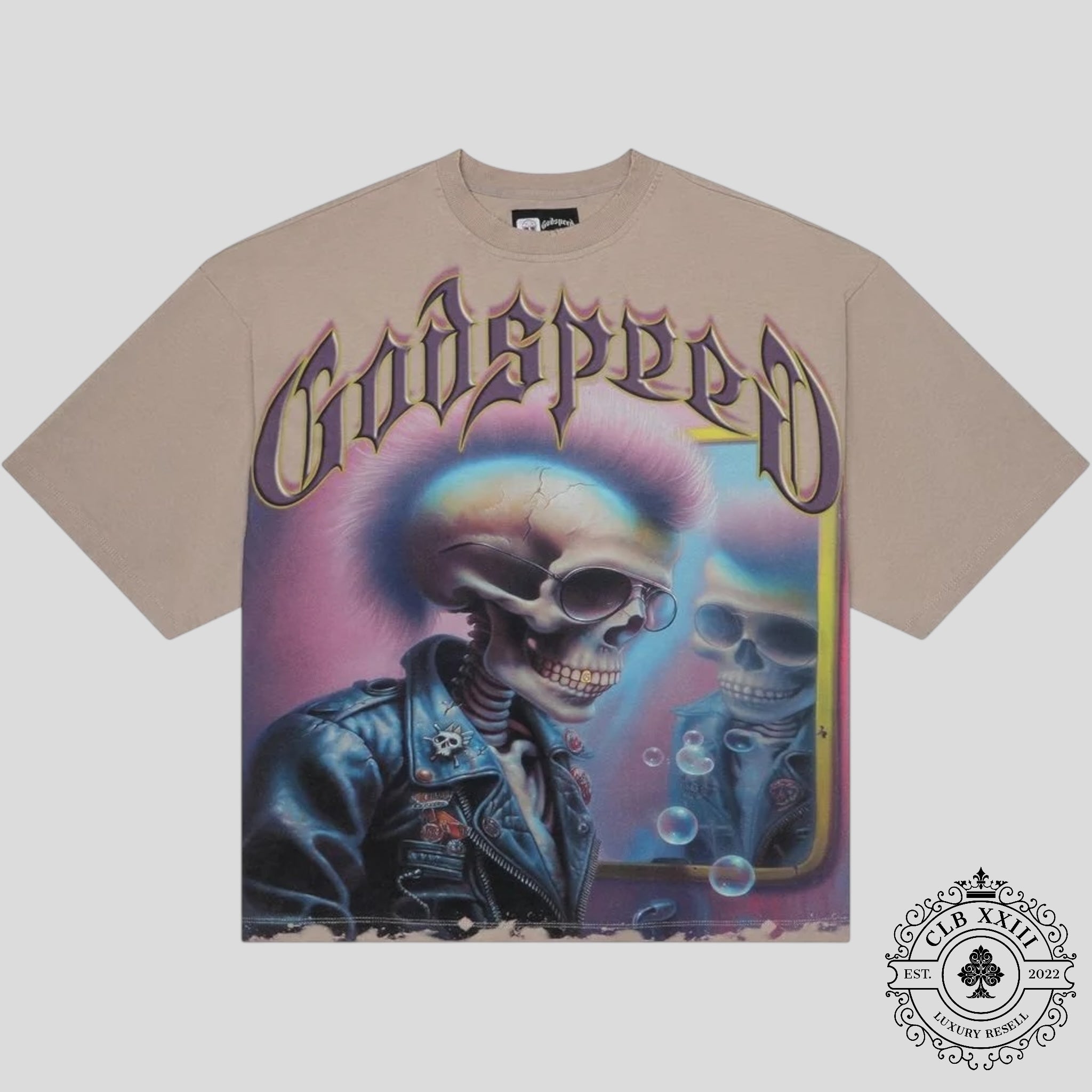 Godspeed Man in The Mirror Tee in Stone Grey