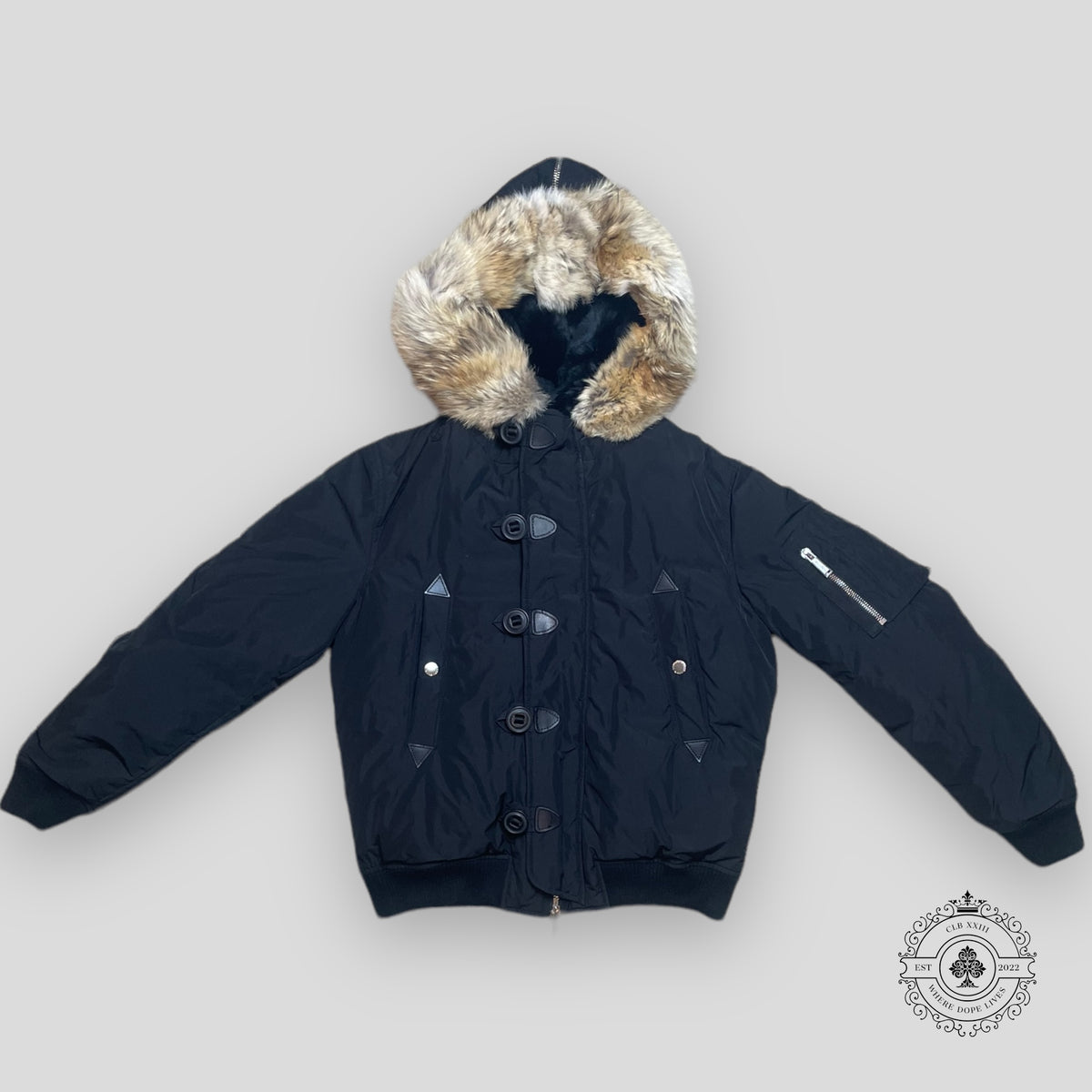 Dsquared2 Fur Hood Coat in Black