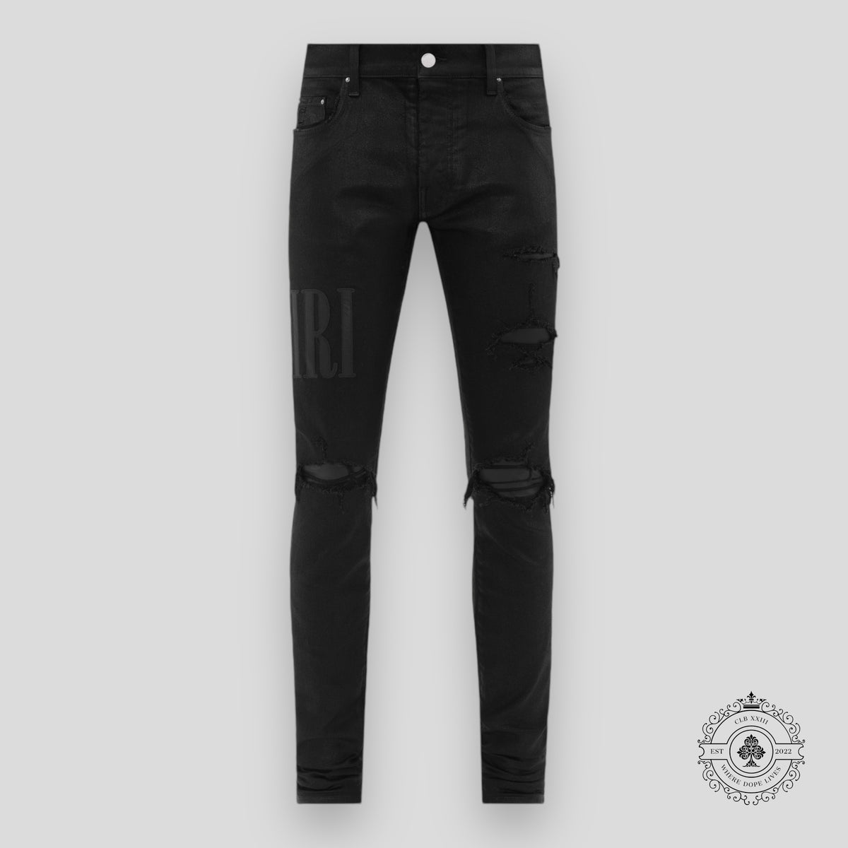 Amiri Wax Logo Jeans in Black