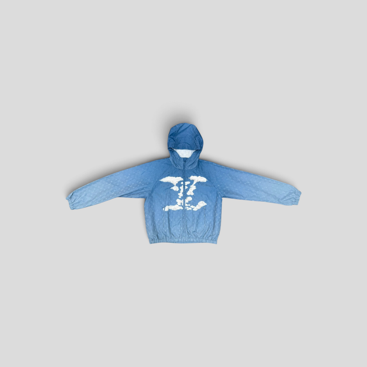 CLB XXIII Louis Vuitton blue cloud print windbreaker with monogram pattern and hooded design