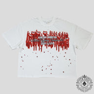 Blind Love Artistic Trafficking Rhinestone T-Shirt in White/Red