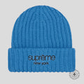 Supreme Classic Logo Chunky Ribbed Beanie in Blue