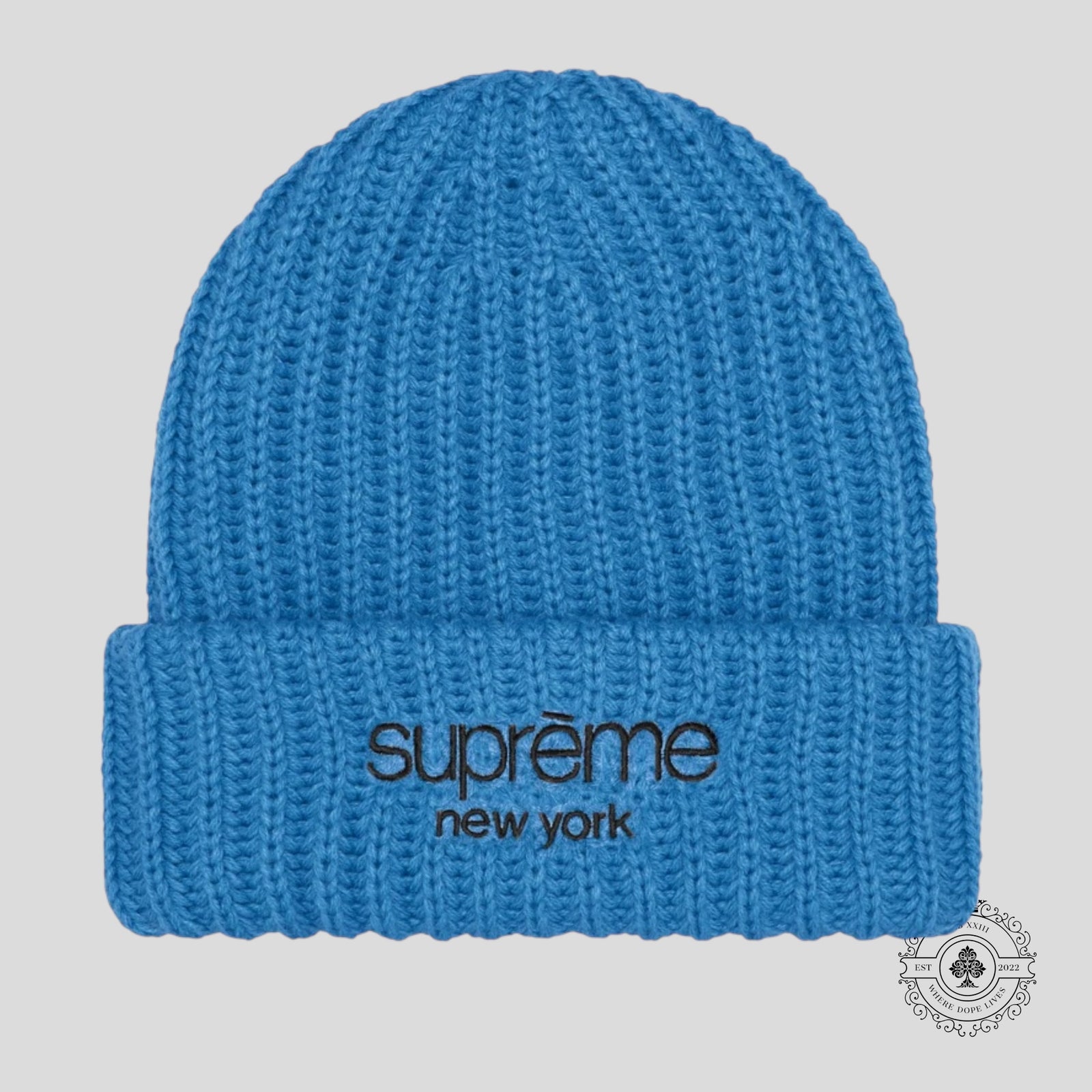 Supreme Classic Logo Chunky Ribbed Beanie in Blue