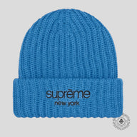 Supreme Classic Logo Chunky Ribbed Beanie in Blue